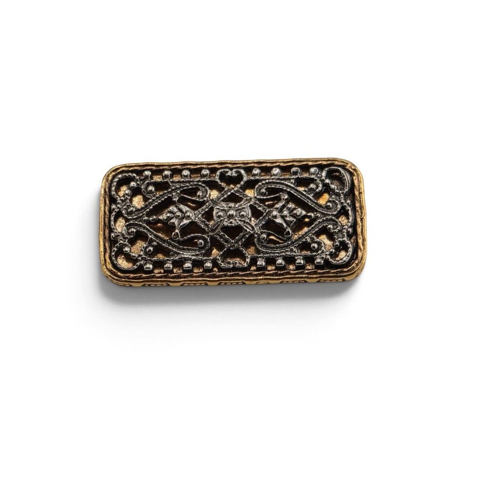 Vintage Celtic Knot Interlace Brooch Antiqued Gold Silver Tone Rectangular Pin